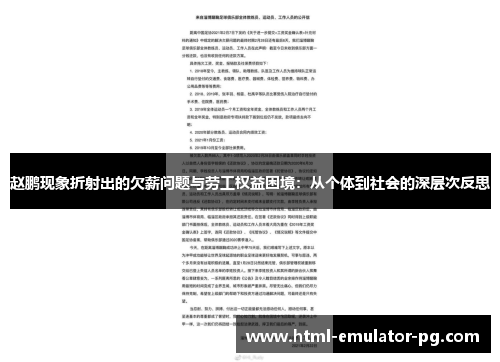 赵鹏现象折射出的欠薪问题与劳工权益困境:从个体到社会的深层次反思